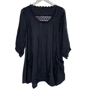 Piazza Roma S Oversized Black Lace Crochet Top Breathable Long Sleeve